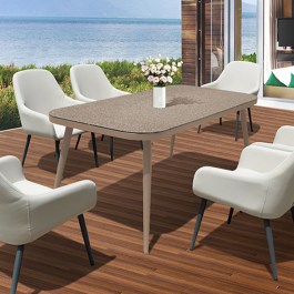 BREEZE TABLE WITH CHAMPAGNE STONE GLASS AND CHAMPAGNE ALUMINIUM BREEZE ΤΡΑΠΕΖΙ ΑΛΟΥΜΙΝΙΟΥ ΣΑΜΠΑΝΙΖΕ ΜΕ ΕΠΙΦΑΝΕΙΑ ΑΠΟ ΣΑΜΠΑΝΙΖΕ STONE GLASS 